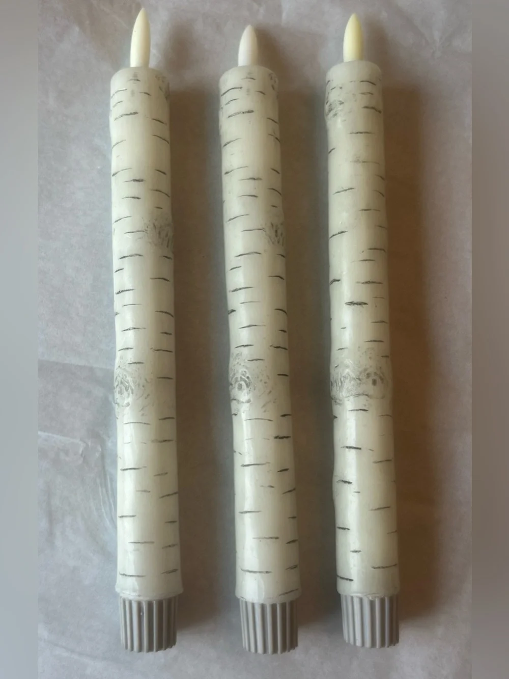 Birch-Textured LED Taper Candles - White (Set of 3)